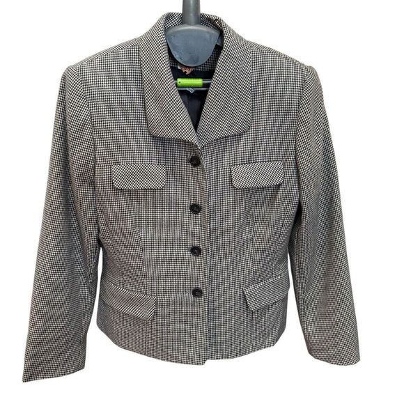 Vintage 90s Parisian‎ Signature Houndstooth Wool Blazer Jacket Womens 10 Petite - Picture 1 of 14